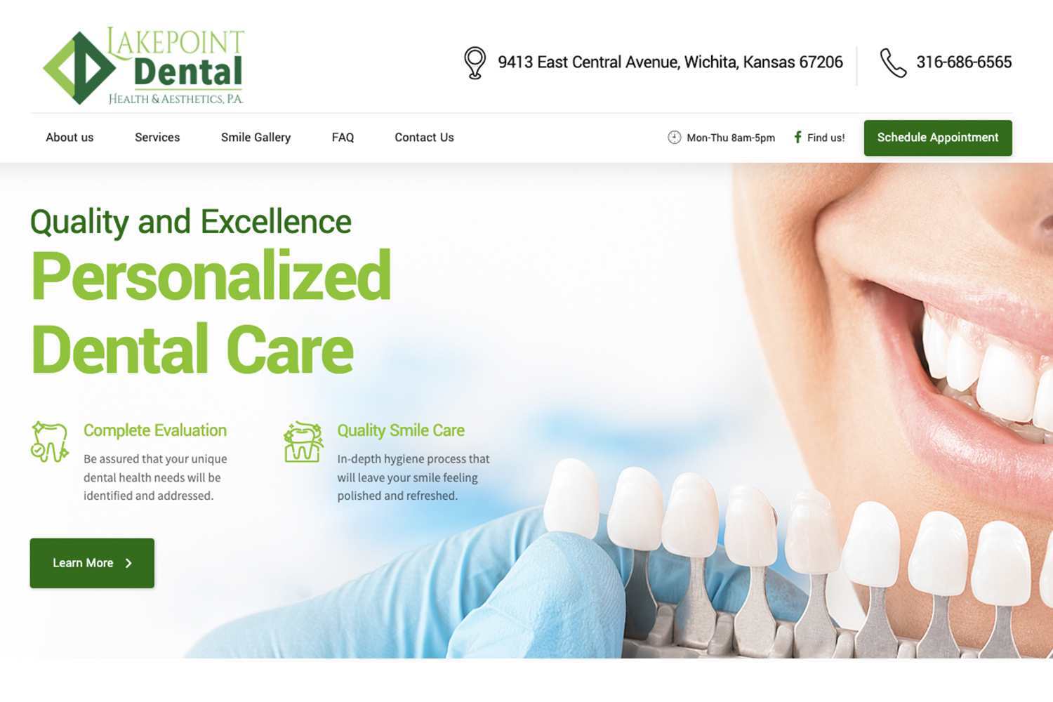 Denist office website for Lakepoint Dental & Aesthetics in Wichita, Kansas
